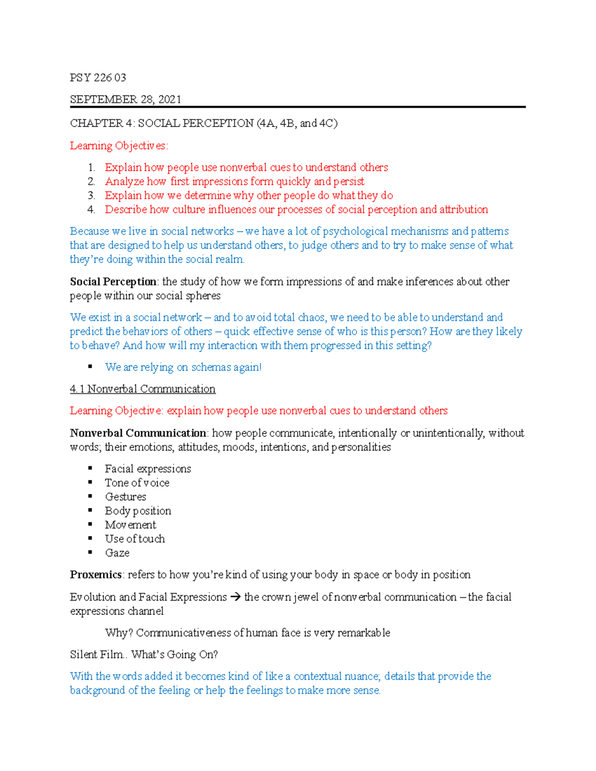 Social Perception Overview - PSY 226 Chapter 4 (4A, 4B, & 4C) - Studocu