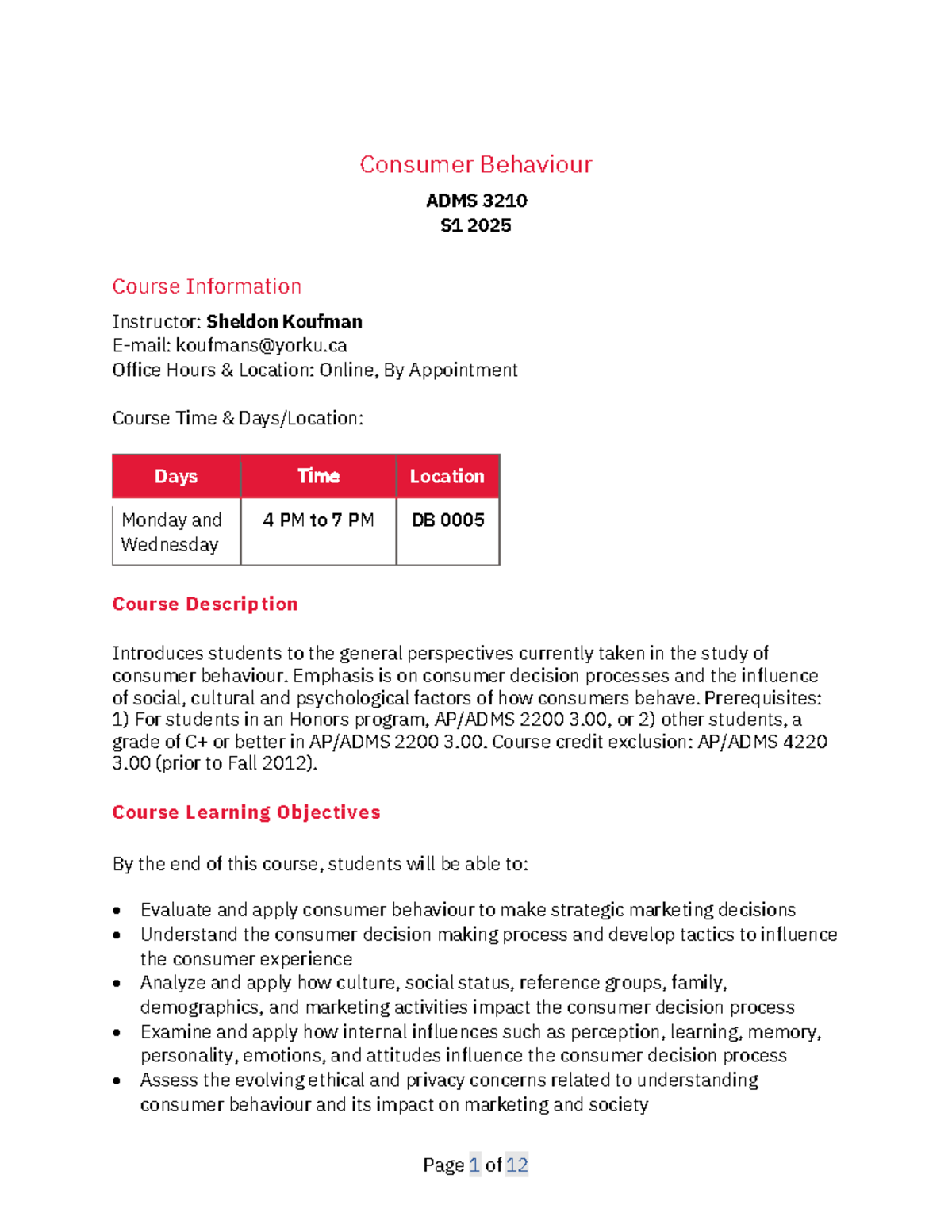 Consumer Behaviour Course Overview and Evaluation - ADMS 3210 S1 2025 ...