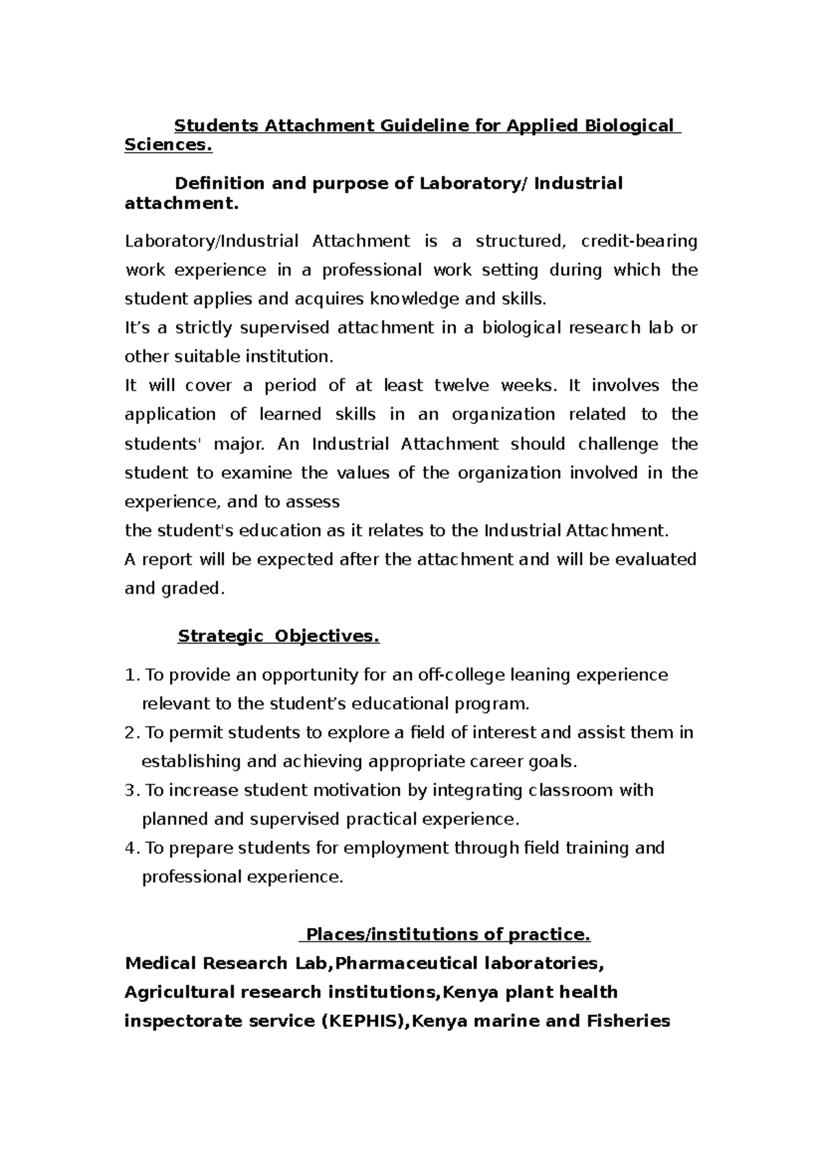 Applied Biological Sciences Attachment Guide: Student Documentation ...