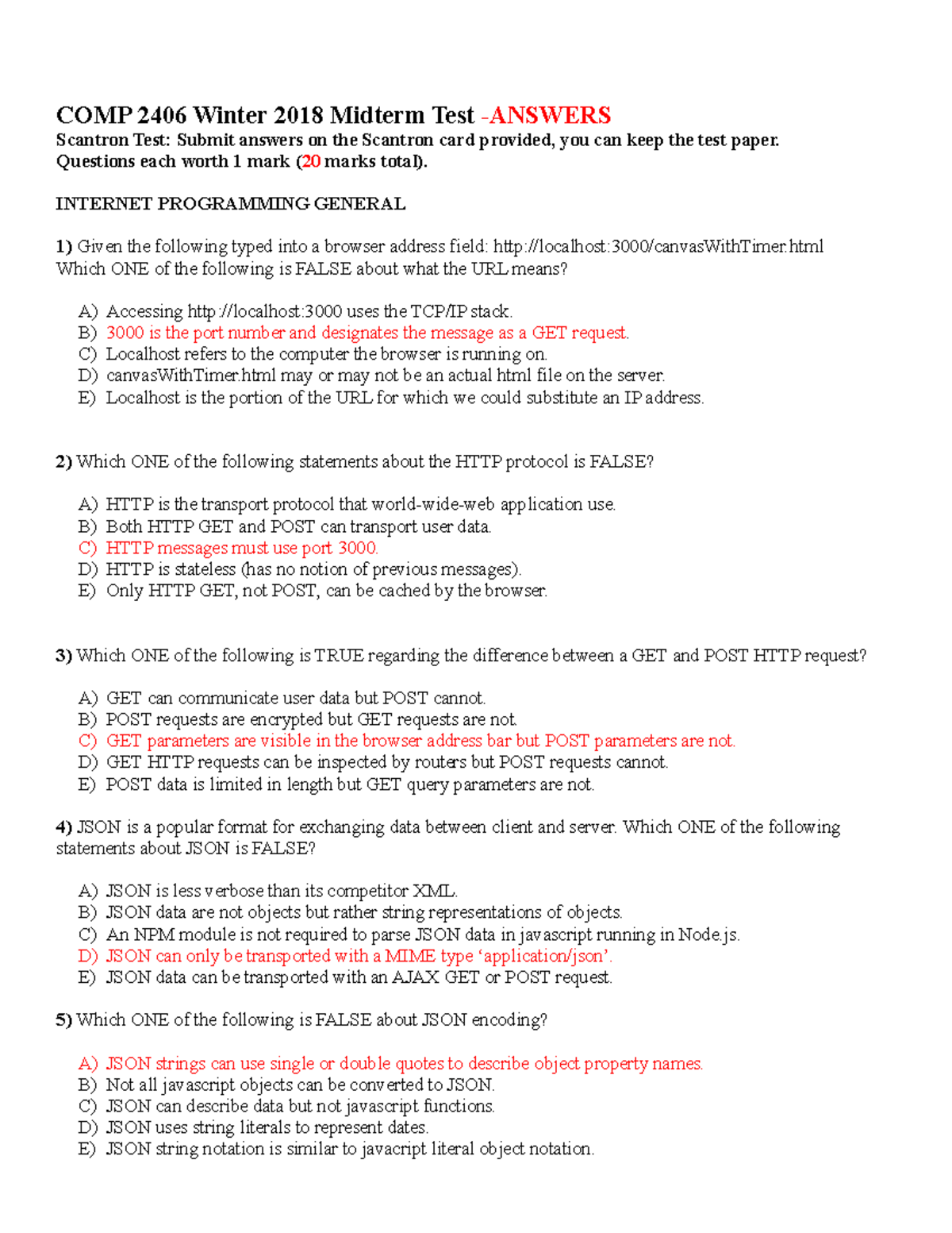 COMP 2406 Winter 2018 Midterm Exam - Questions & Answers - Studocu