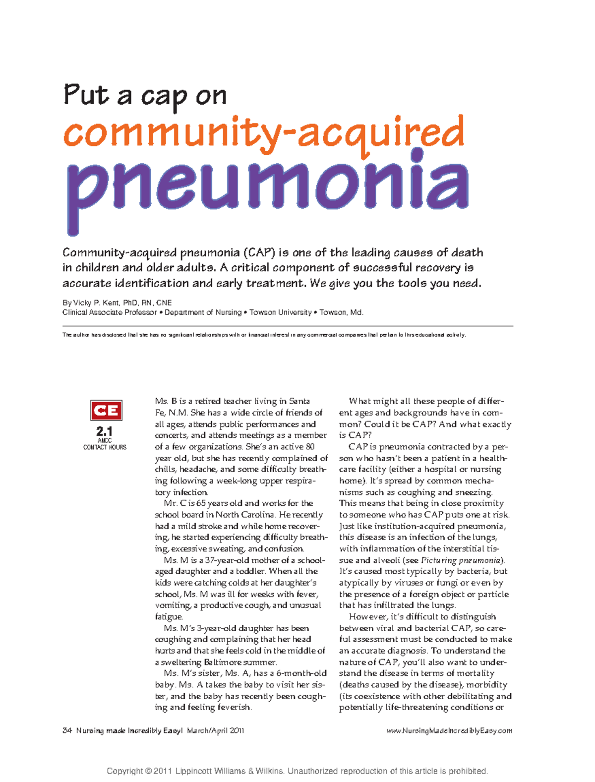 Put a Cap on Community Acquired Pneumonia (CAP) - A Nursing Guide - Studocu