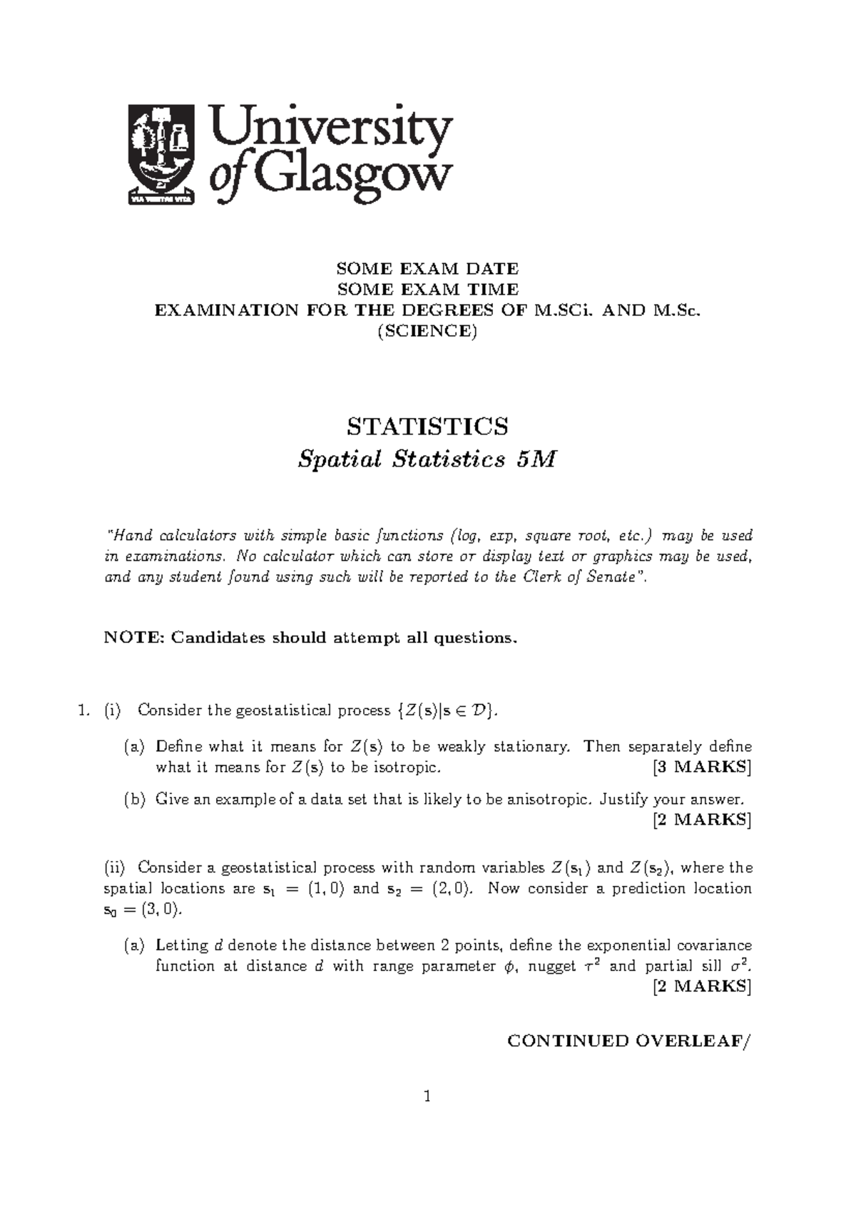 2019 5M Statistics Exam - Past Paper for Spatial Stats Practice - Studocu