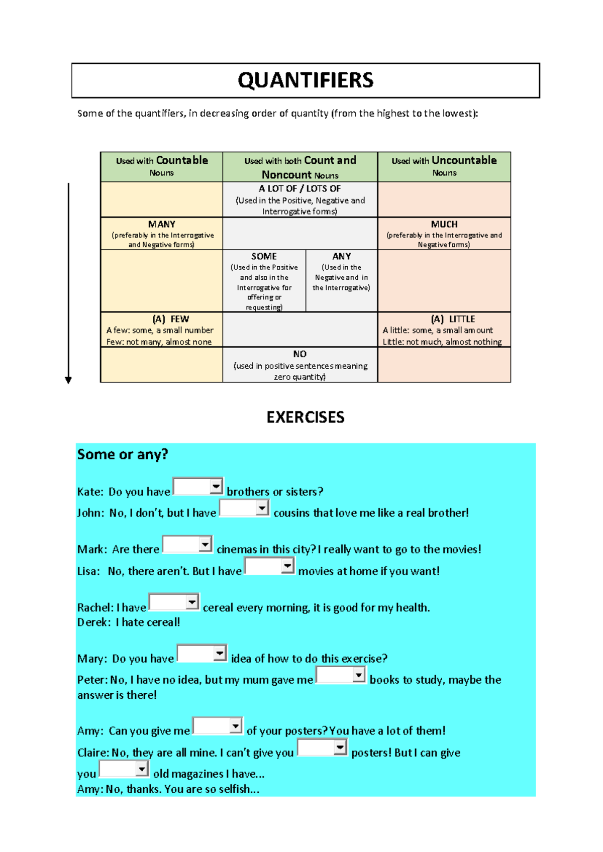 Quantifiers: A Comprehensive Guide and Practice Exercises - Studocu