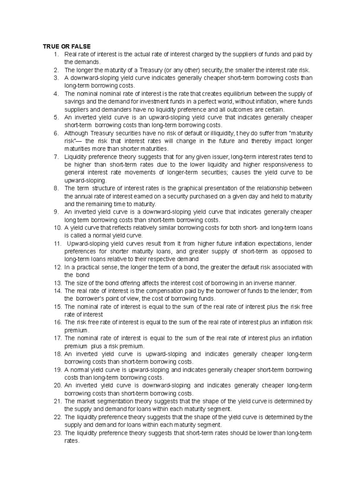 MAS Gitman INT Rates Test Bank: True or False Questions - Studocu