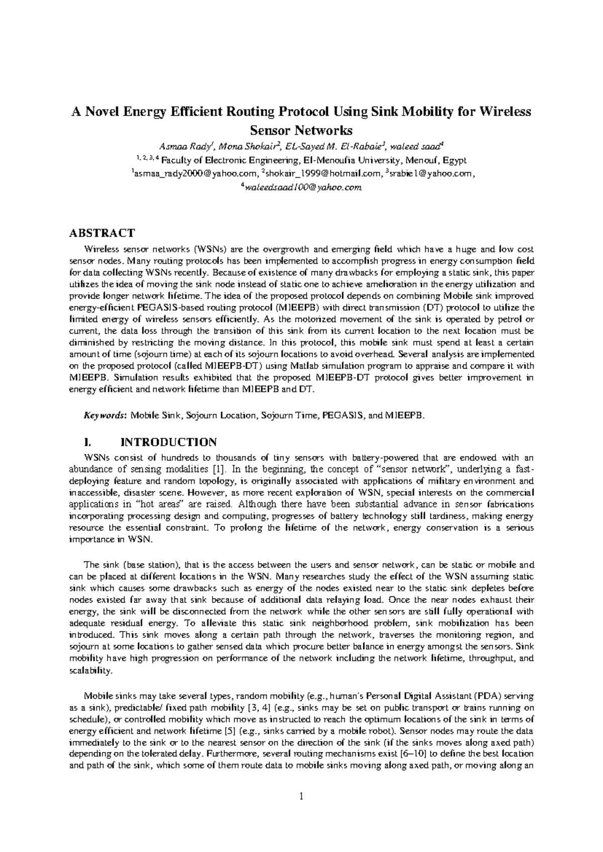 Paper 1 - A Mobile Sink Routing Protocol for Energy Efficiency in WSN ...