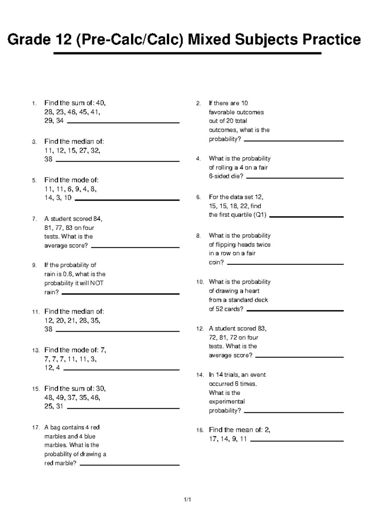 Grade 12 Math Mixed Subjects Practice 7 - Studocu