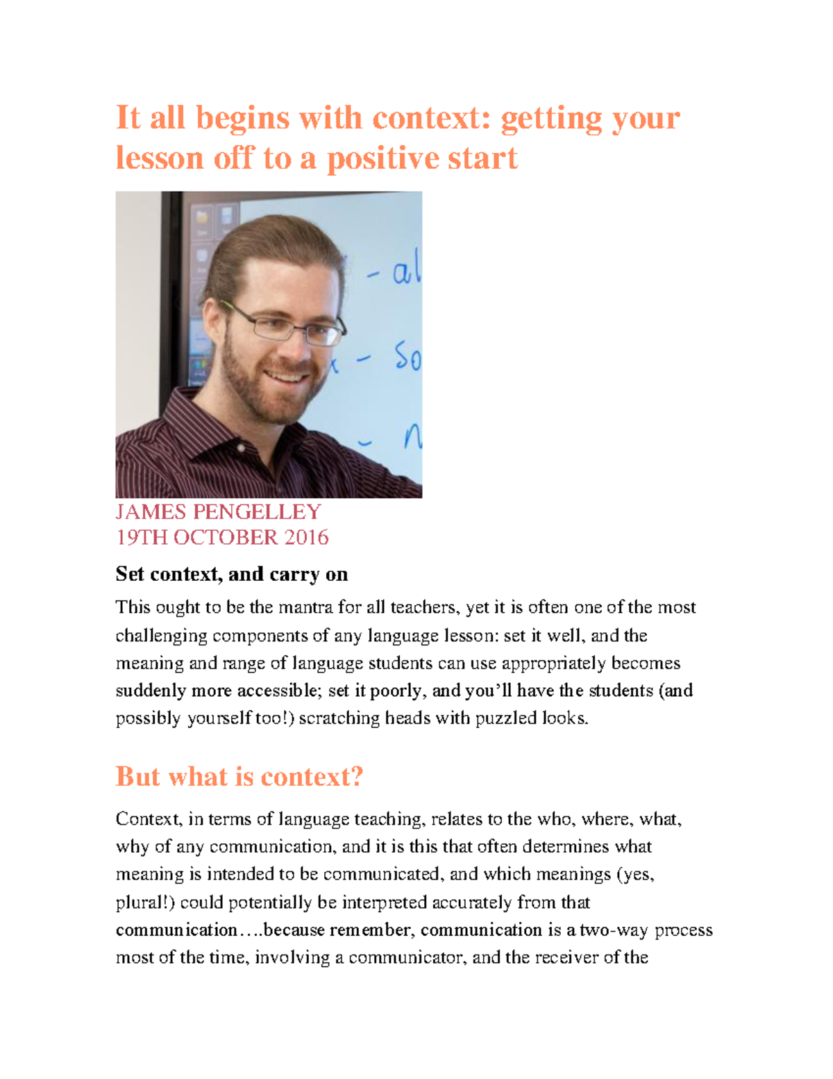 Reading 10: Setting Context for Effective Language Lessons - Pengelly ...