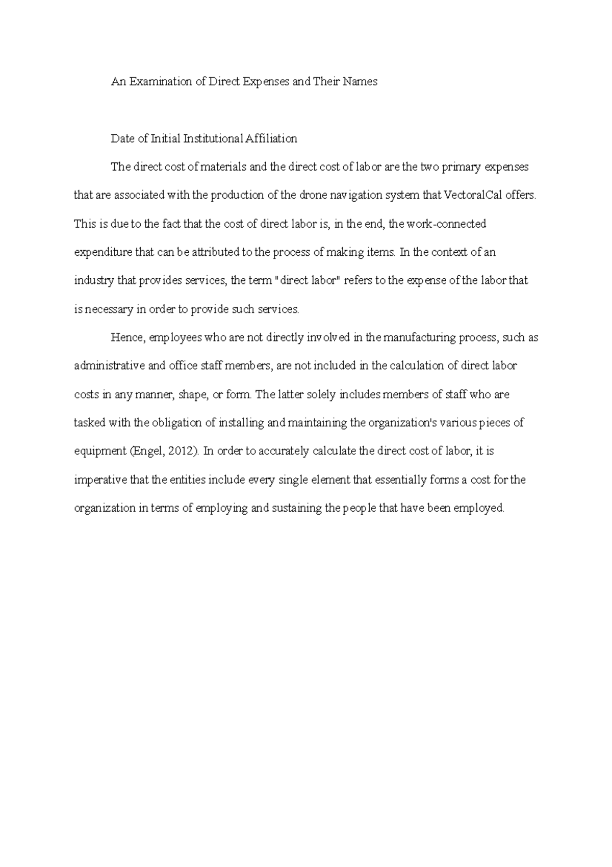 class assignment - An Examination of Direct Expenses and Their Names ...