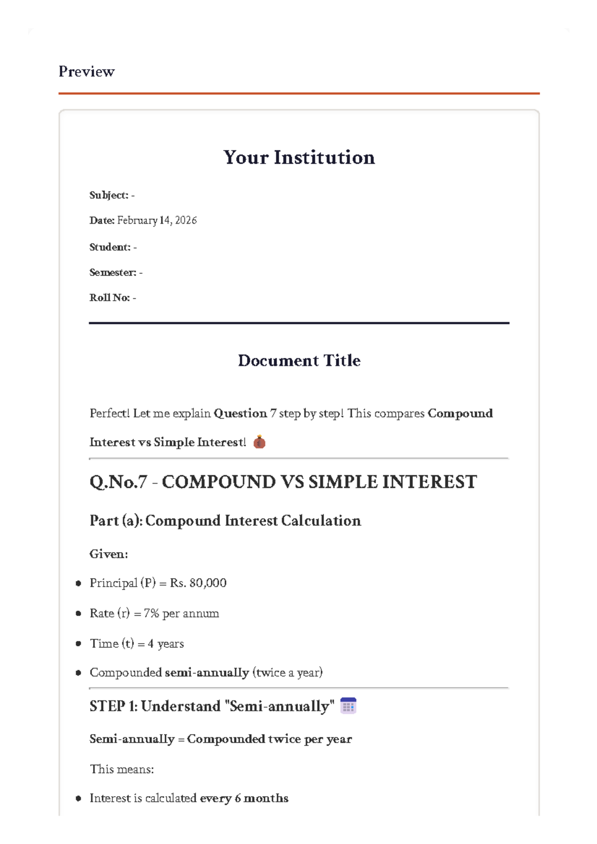 Compound vs Simple Interest: Detailed Comparison and Calculations - Studocu