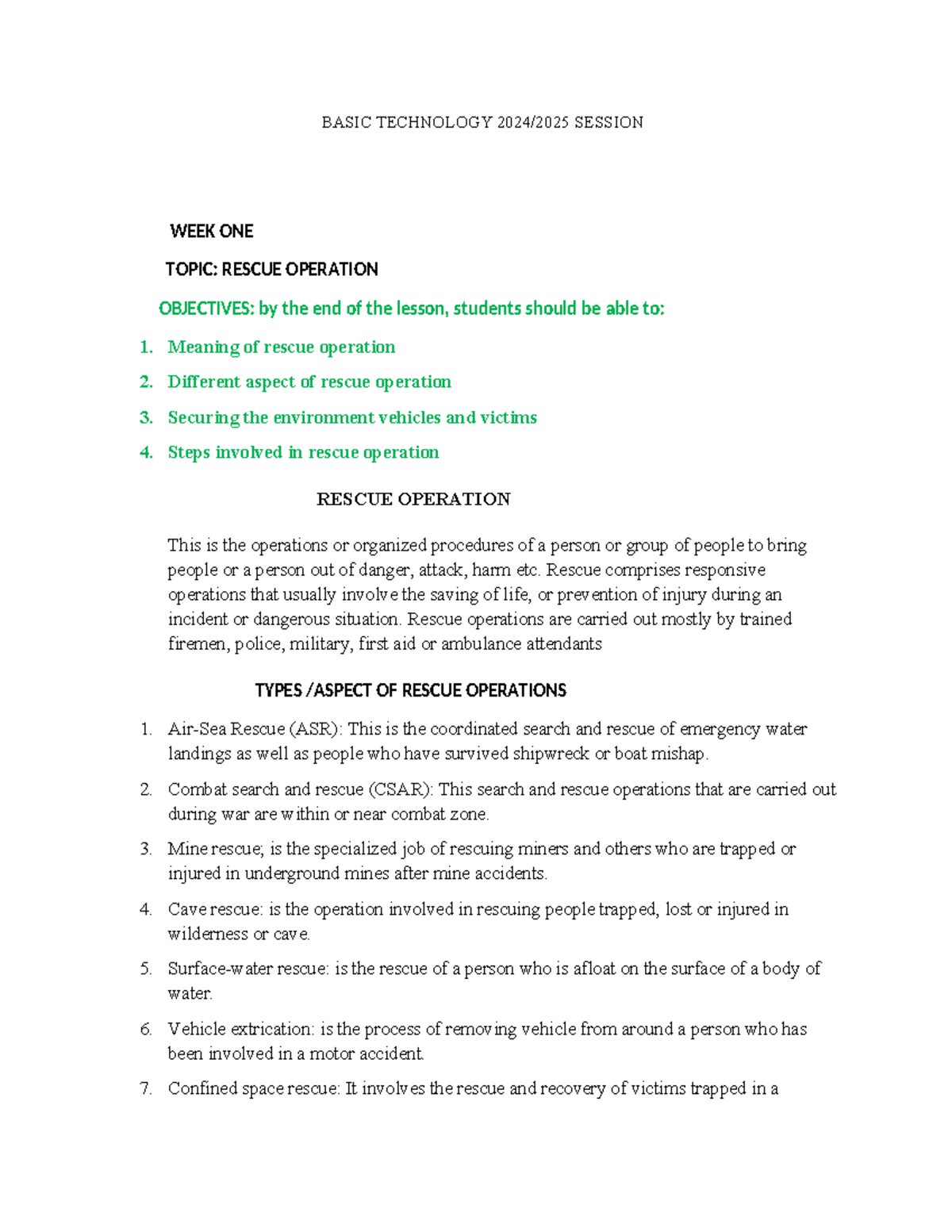 TECH-2025-2026: Lesson Notes on Rescue Operations and Pictorial Drawing ...