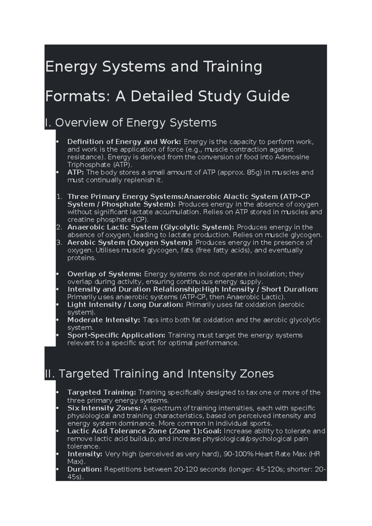 Energy Systems & Training Formats: A Comprehensive Study Guide - Studocu
