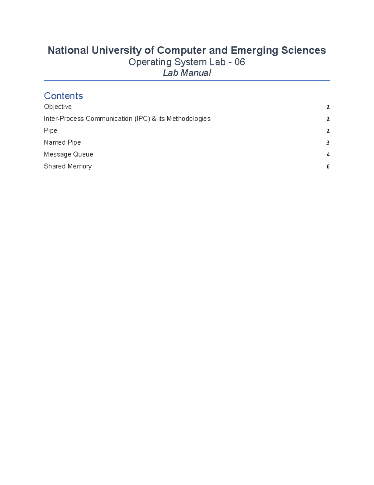 Lab Manual 06: Inter-Process Communication (IPC) Techniques - Studocu