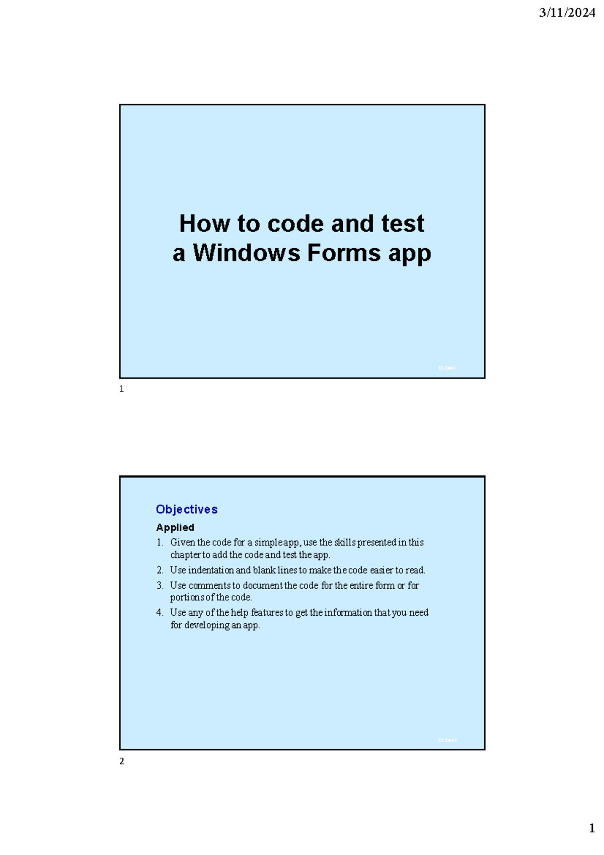 C3: Coding and Testing a Windows Forms App - Studocu