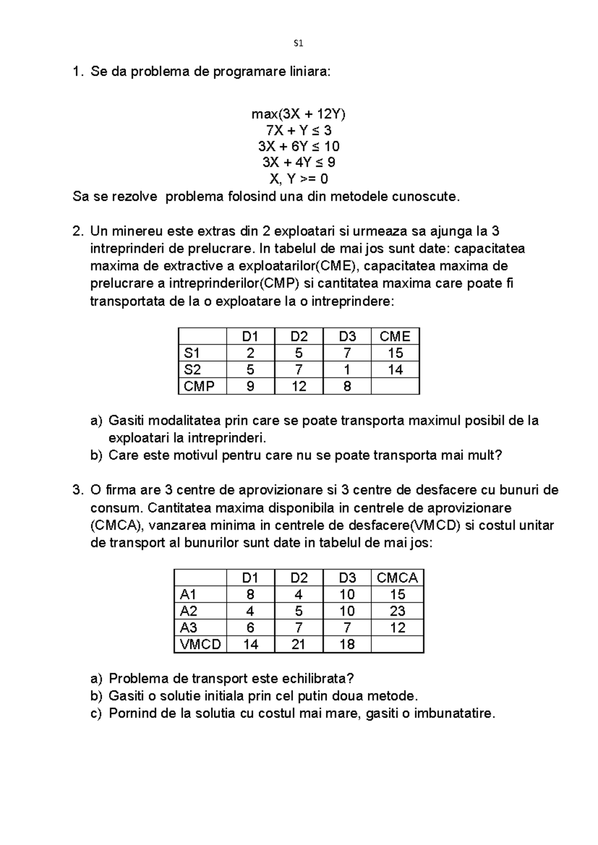 Examen BCO2025 - Probleme de Programare Liniară și Transport - Studocu