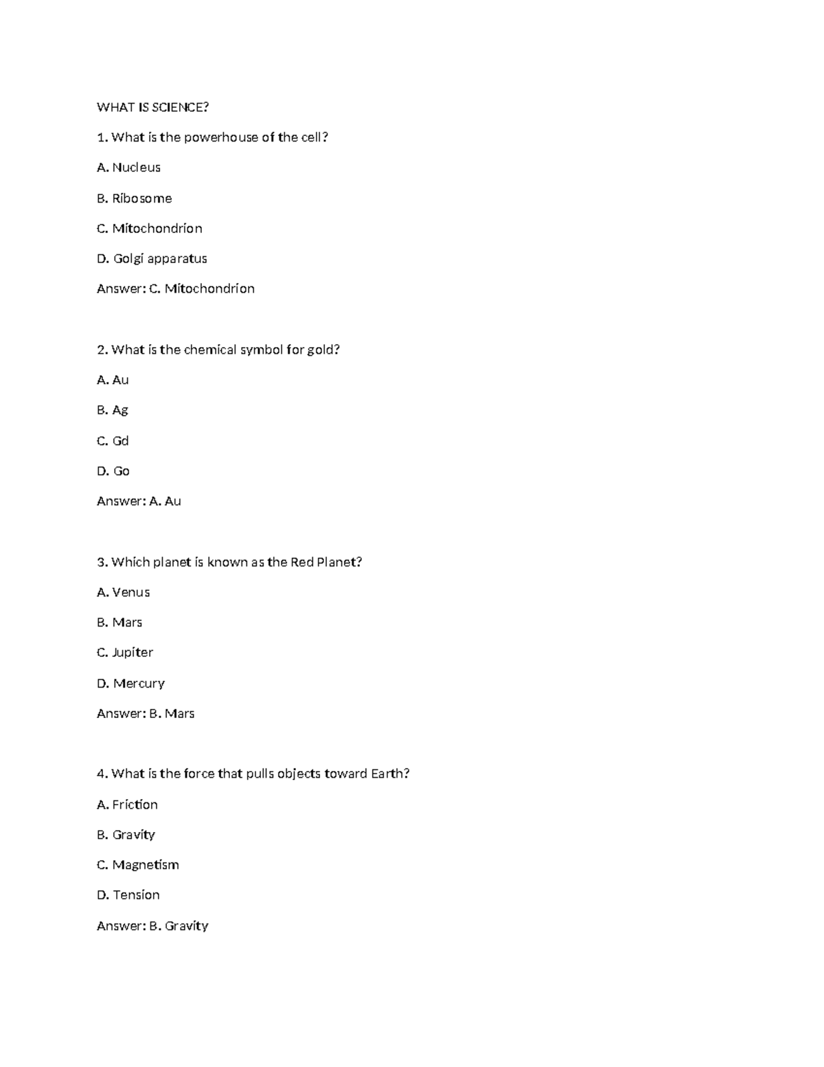 Science 1: Key Concepts and Quiz Questions on Basic Science Topics ...