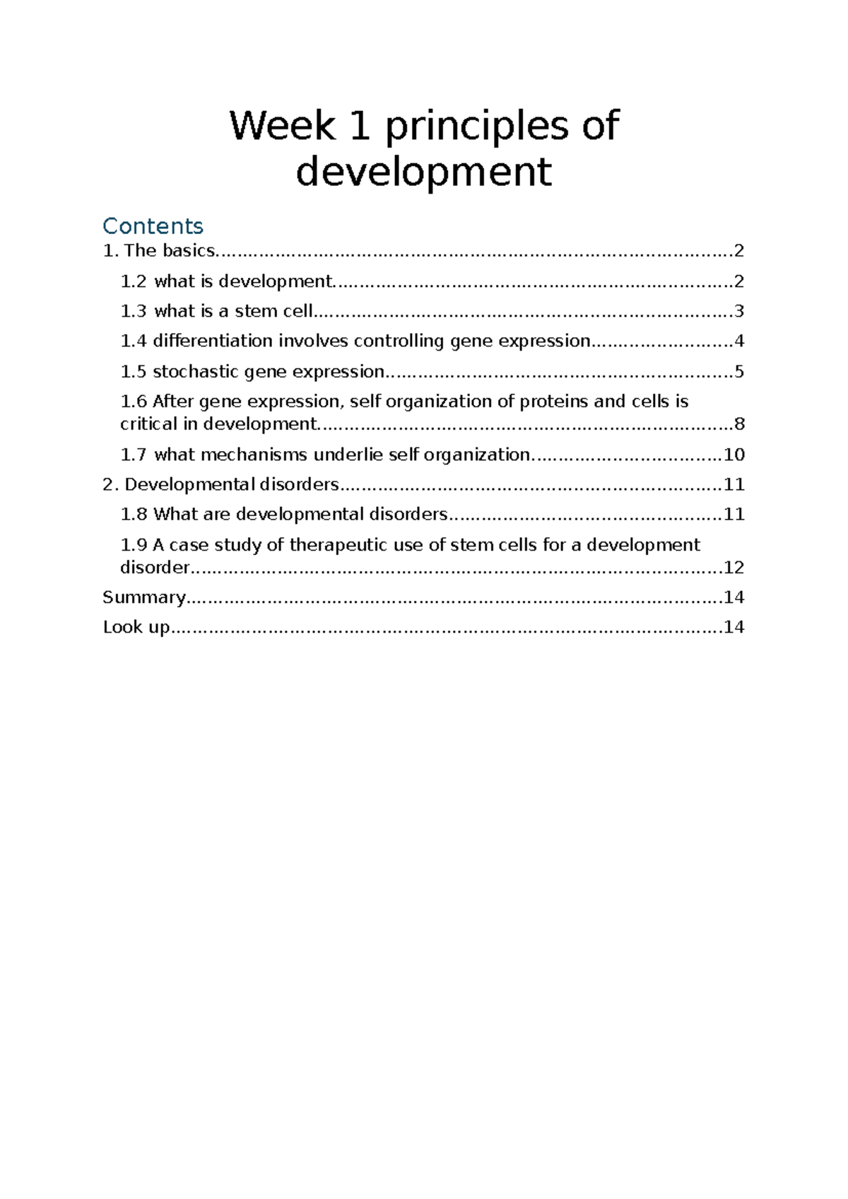 Week 1 - week1 notes - Week 1 principles of development Contents The ...