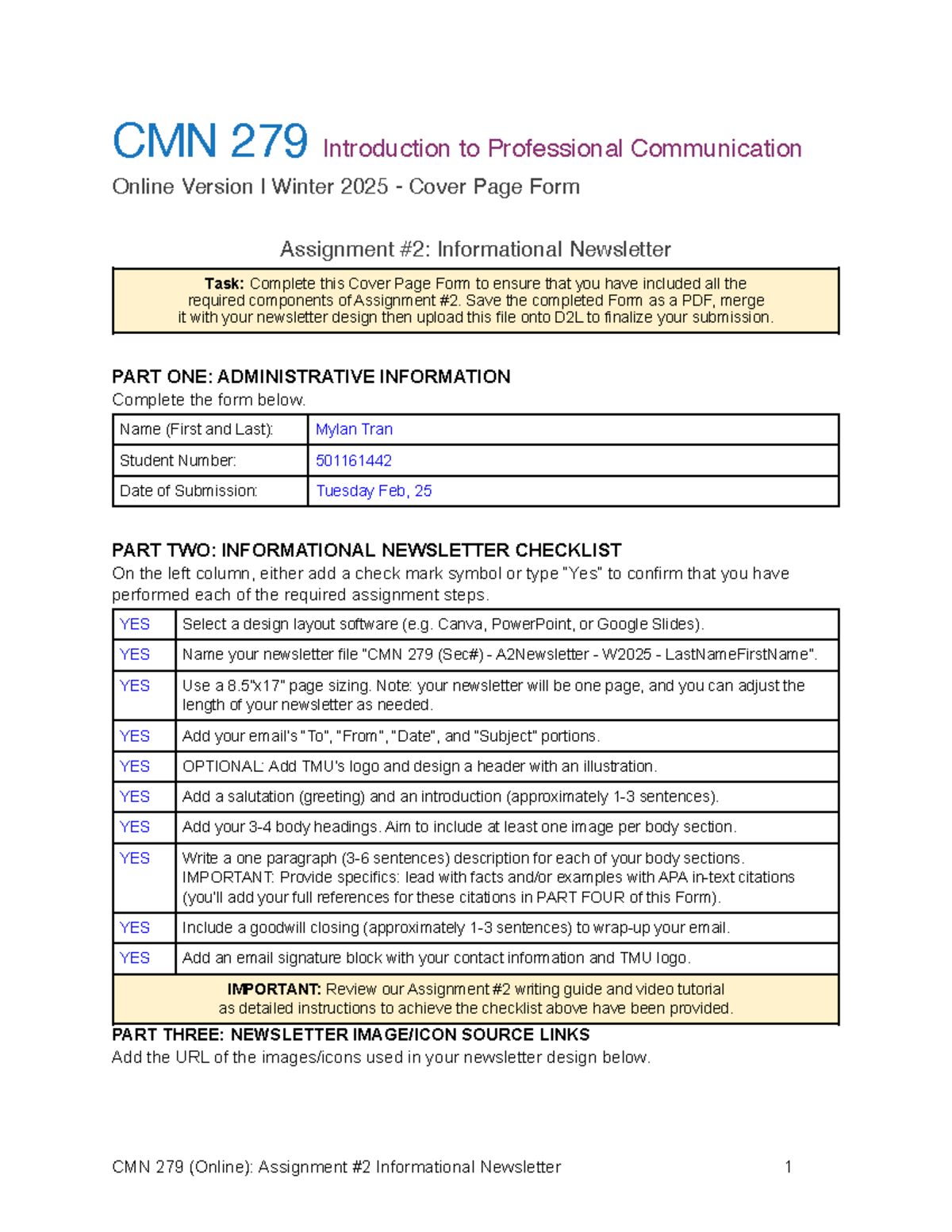 CMN 279 (Sec851) - A2 - W2025 - Tranmylan - CMN 279 Introduction to ...