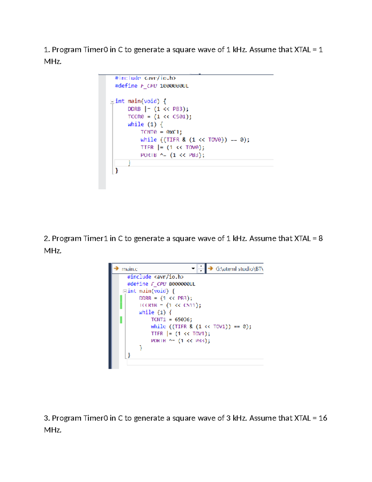 B2 Final Exam: Timer Programming in C for Square Waves - Studocu