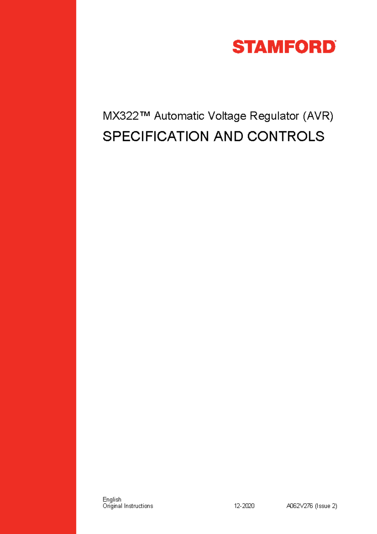 MX 322 A062V276 Automatic Voltage Regulator Specification Notes - Studocu