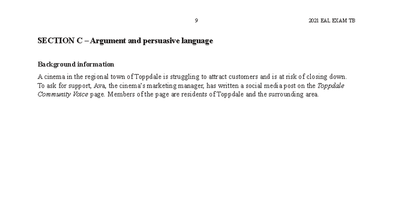 2021 EAL EXAM TB: Section C - Argument & Persuasive Language Analysis ...
