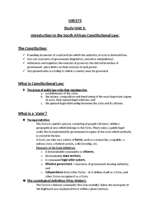 IURI 275 - Summary Notes on Constitutional Law & the Bill of Rights ...