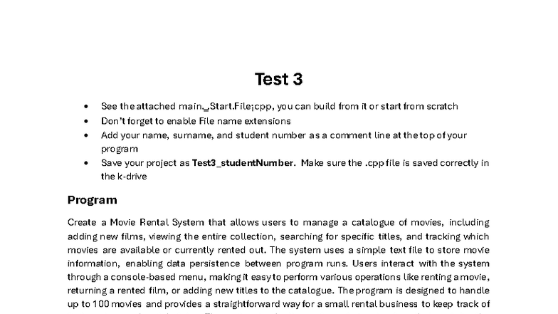 Program+5 - NOTES - Test 3 See the attached main. ̳.Start¡cpp, you can ...