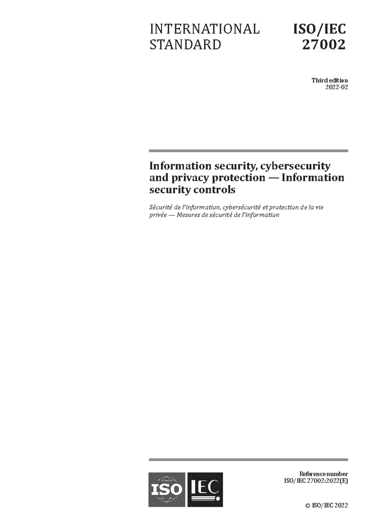 ISO/IEC 27002:2022 - Information Security Controls and Guidelines - Studocu