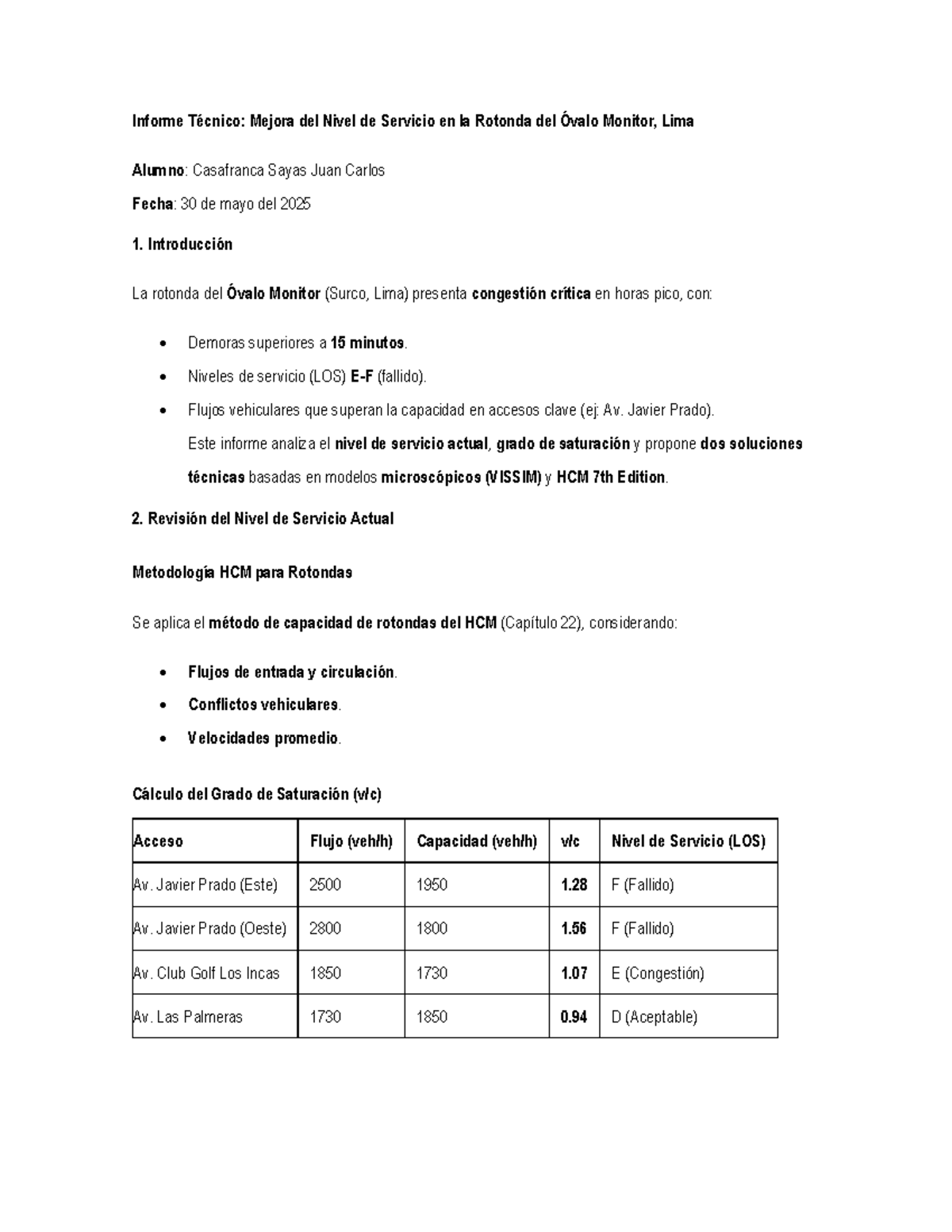 Evaluación de Niveles de Servicio en Rotondas: Informe Técnico 2025 - Document Preview