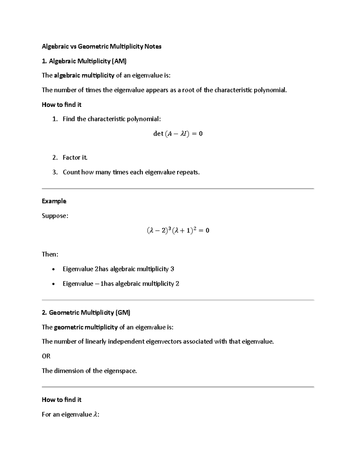 Algebraic vs Geometric Multiplicity Notes: Key Concepts & Examples ...
