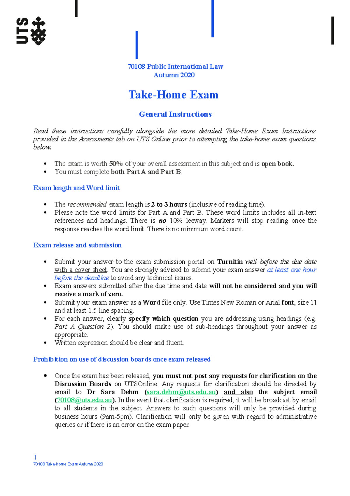 Final Exam Autumn 2020 - 70108 Public International Law Autumn 2020 ...