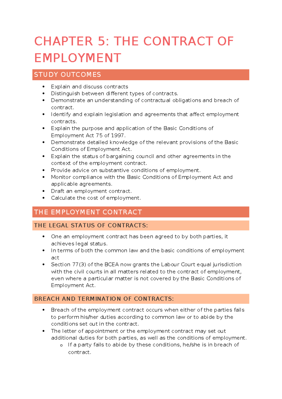 LARM321 - Chapter 5: Employment Contract Overview and Key Concepts ...