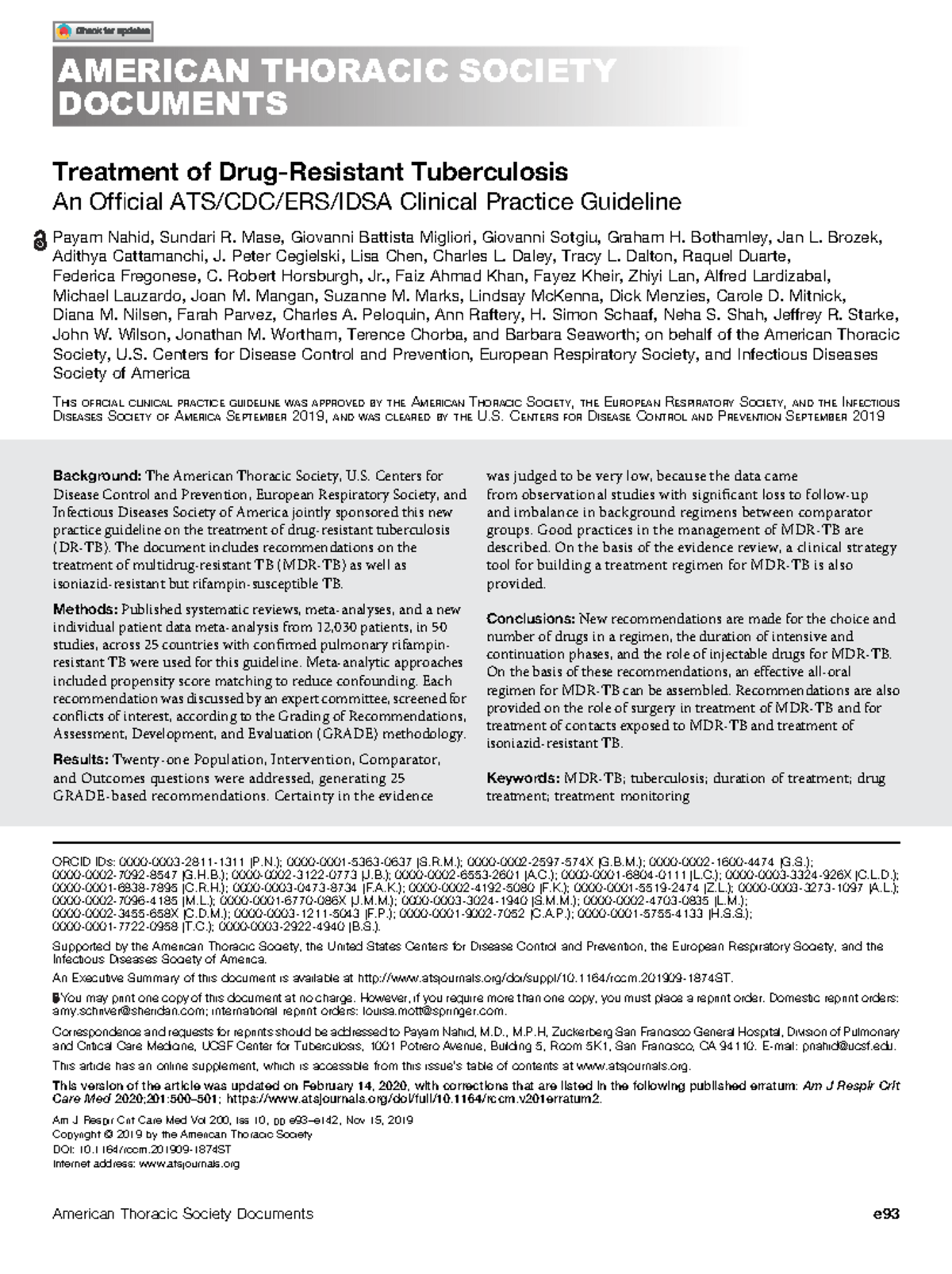 ATS Guidelines for Treating Drug-Resistant Tuberculosis (DR TB) - Studocu