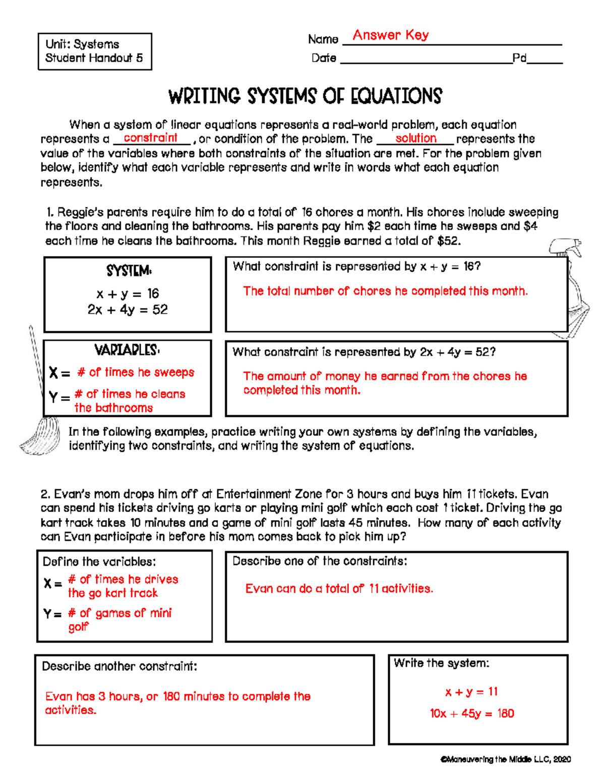 Title: Systems of Equations: Student Handout & Answer Key (Unit) - Studocu