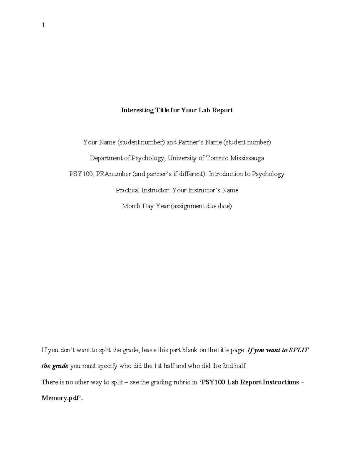 APA Style Lab Report Template (PSY100) - Studocu