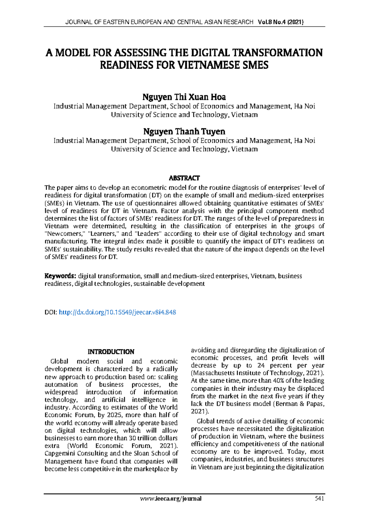Assessing Digital Transformation Readiness of Vietnamese SMEs: A Model ...