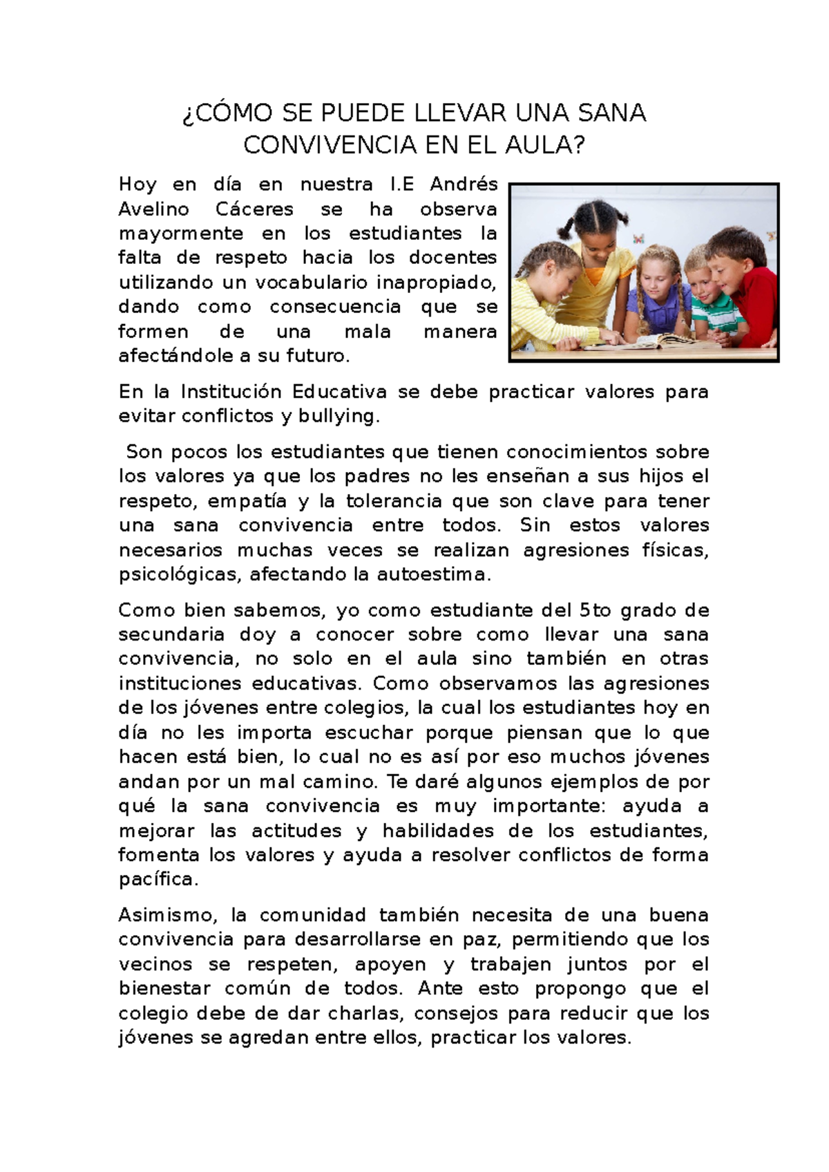 CÓMO FOMENTAR UNA SANA CONVIVENCIA EN EL AULA - Studocu