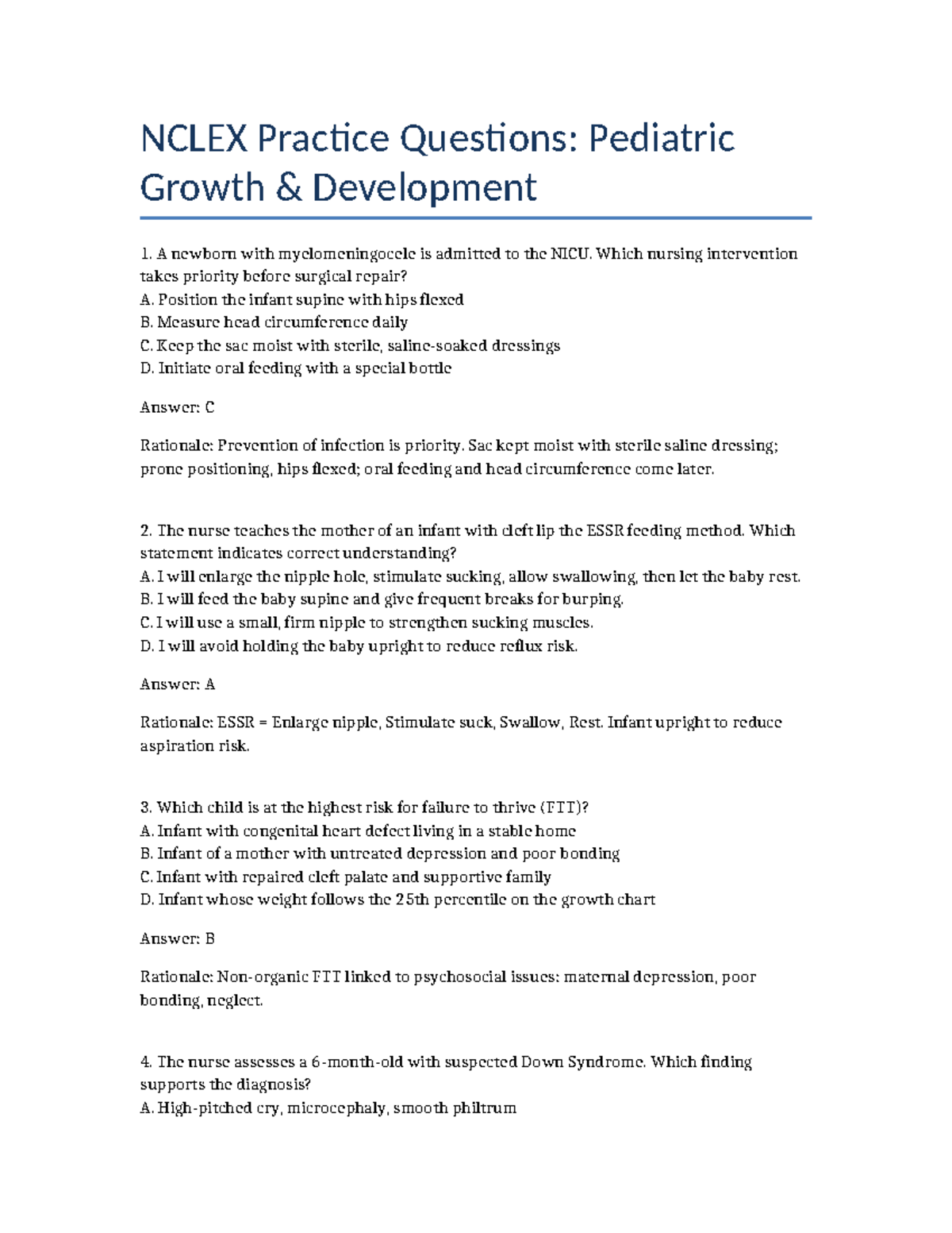 NCLEX-PN Pediatric Practice Questions: 50 Qs on Growth & Development ...