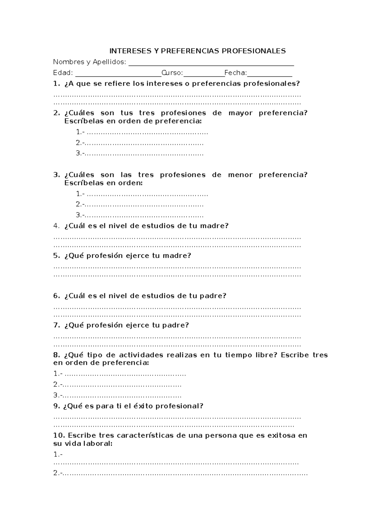 Intereses y Preferencias Profesionales - Guía para Reflexión - Studocu