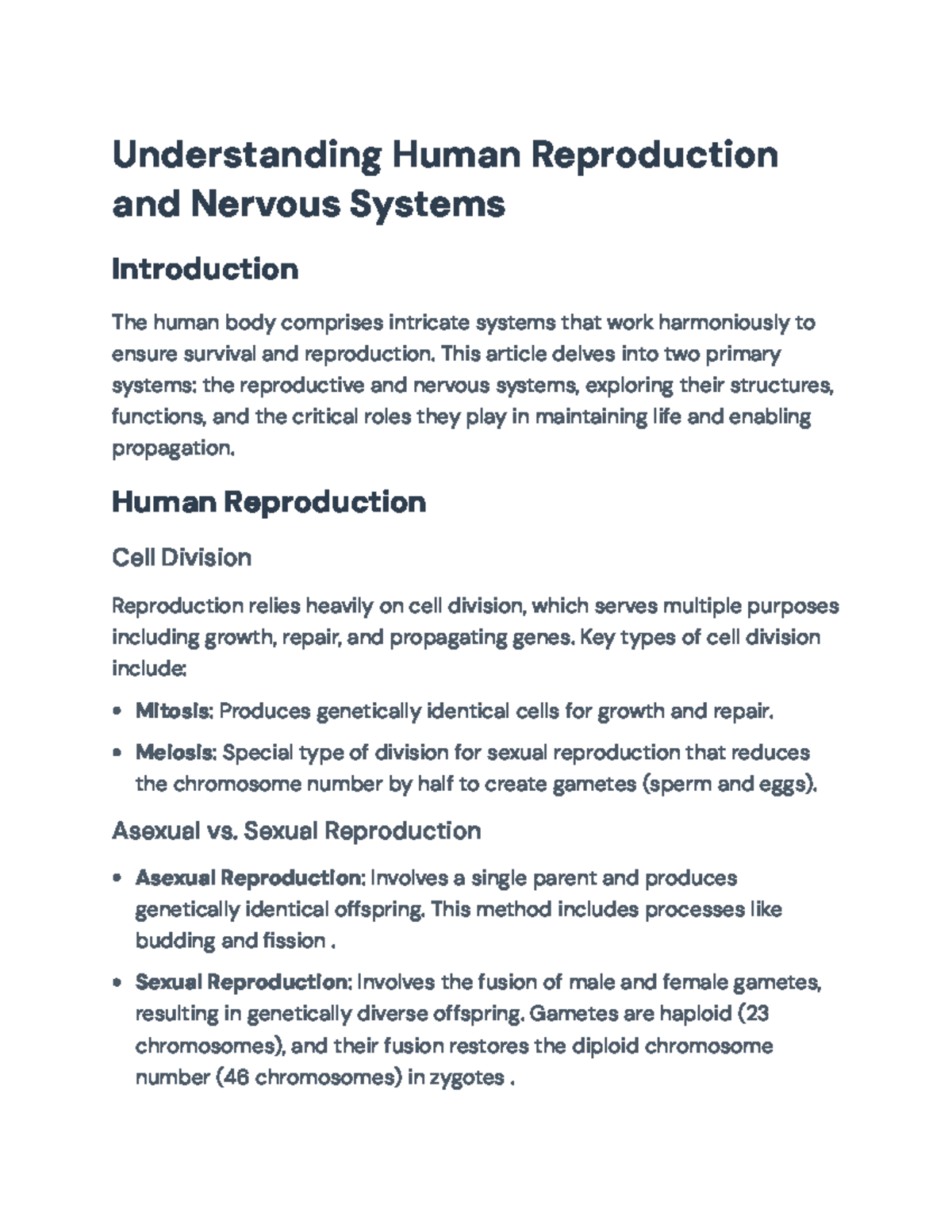Understanding Human Reproductive & Nervous Systems: Key Concepts ...