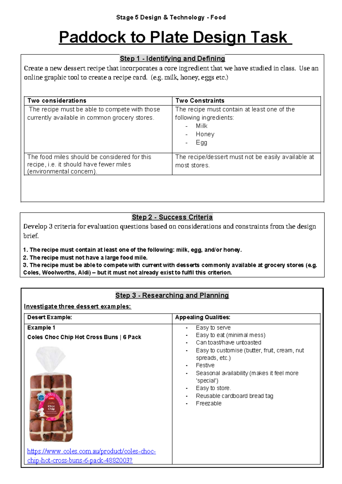 Stage 5 Design Technology Food Tech: Paddock to Plate Dessert Recipe ...