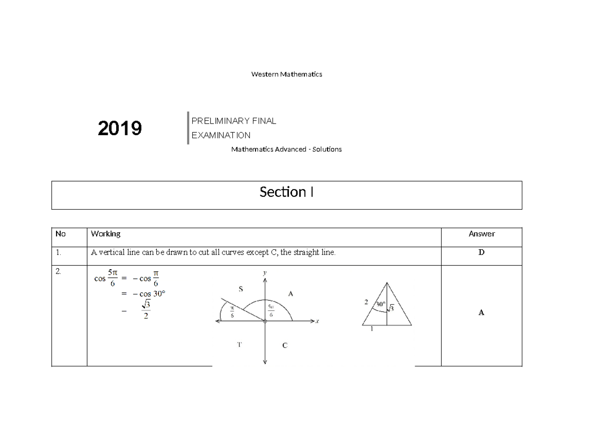 WME Mathematics Advanced Preliminary Solutions 2019 - Western ...