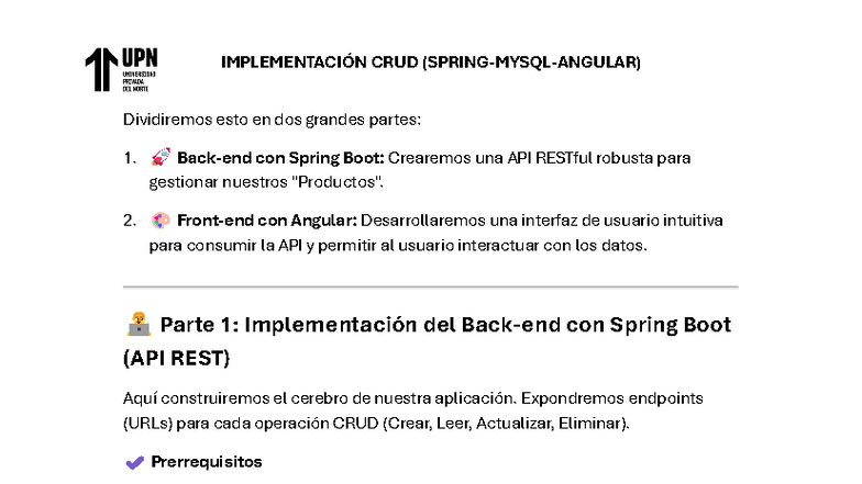 Implementación CRUD con Spring Boot y Angular - Apuntes - Studocu