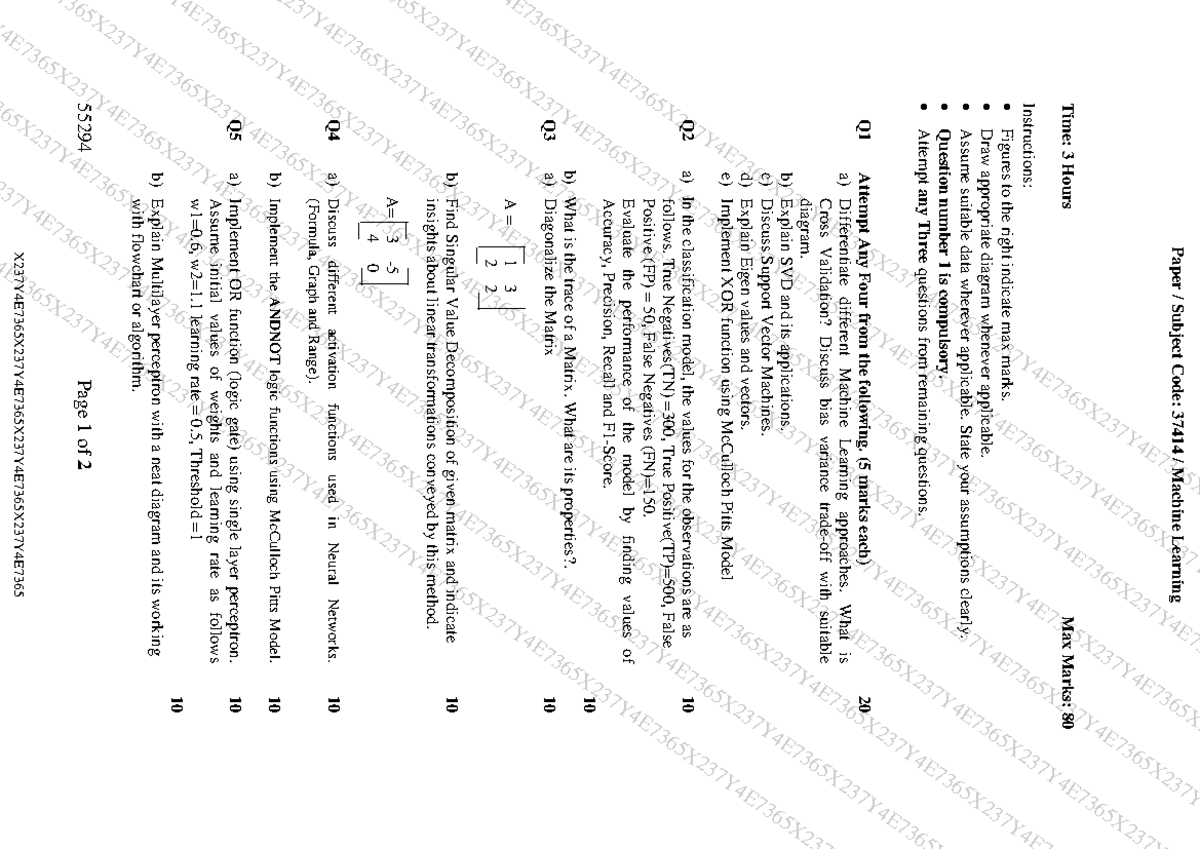 E7 37414 Machine Learning Final Exam Notes and Questions - Studocu