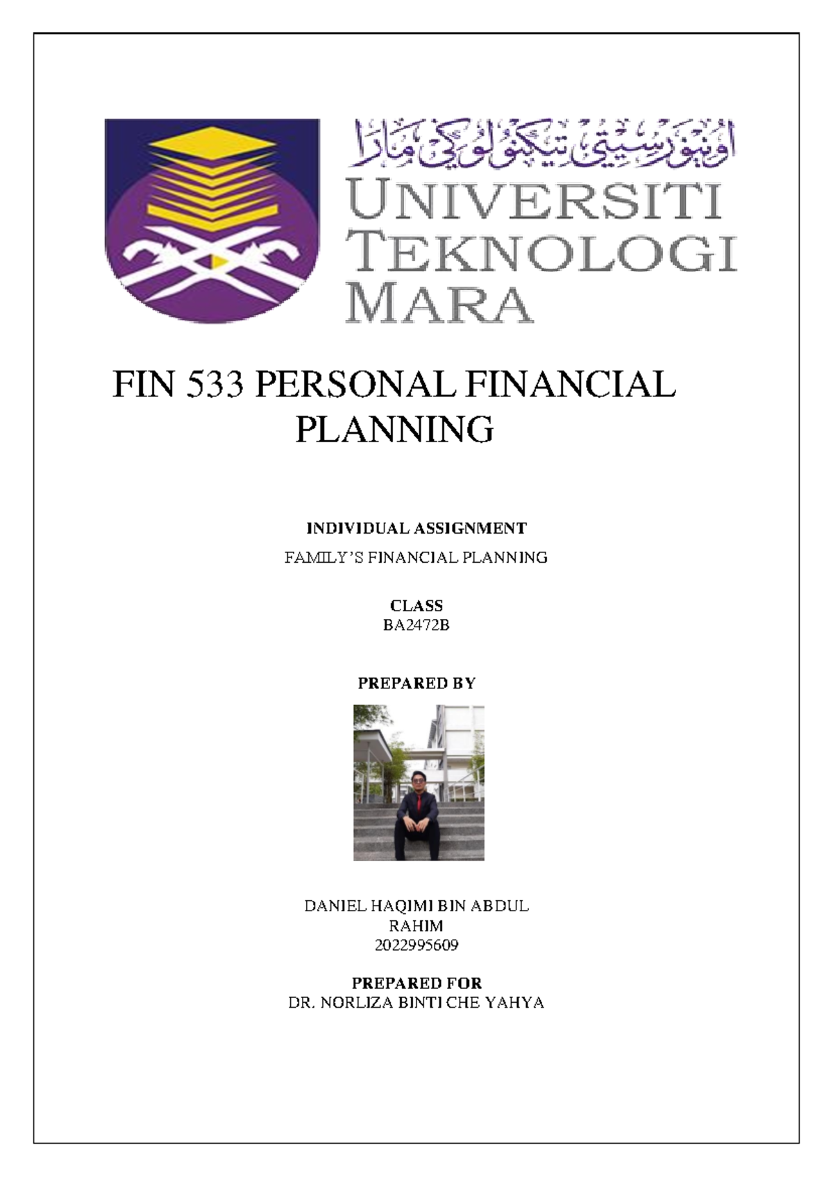 Daniel,Fin533, Family Planning - FIN 533 PERSONAL FINANCIAL PLANNING ...