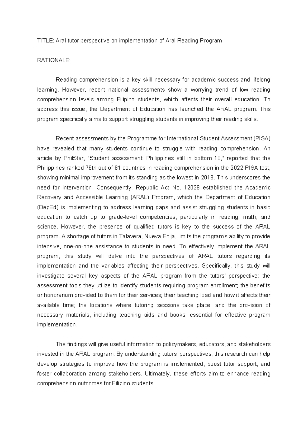 ARAL Program Implementation: Tutor Perspectives and Challenges - Studocu