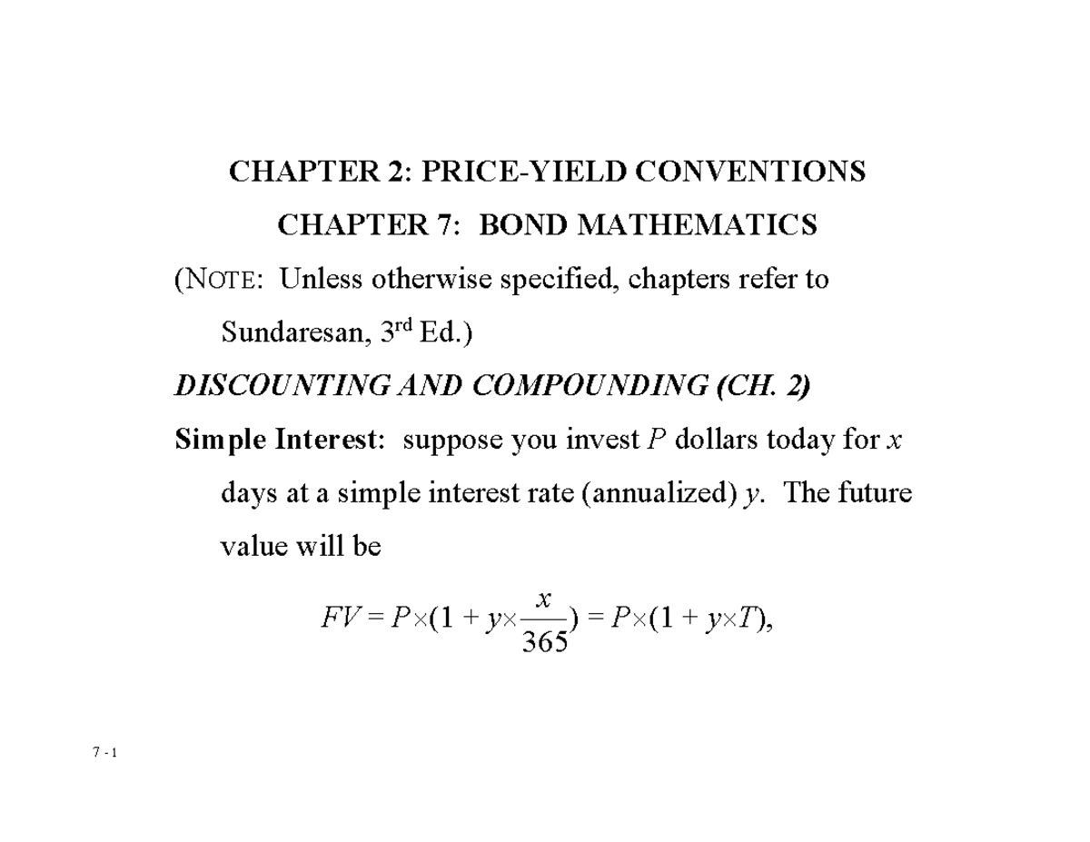 CH07 - Lecture NOtes covering bond mathematics - 1 CHAPTER 2: PRICE ...