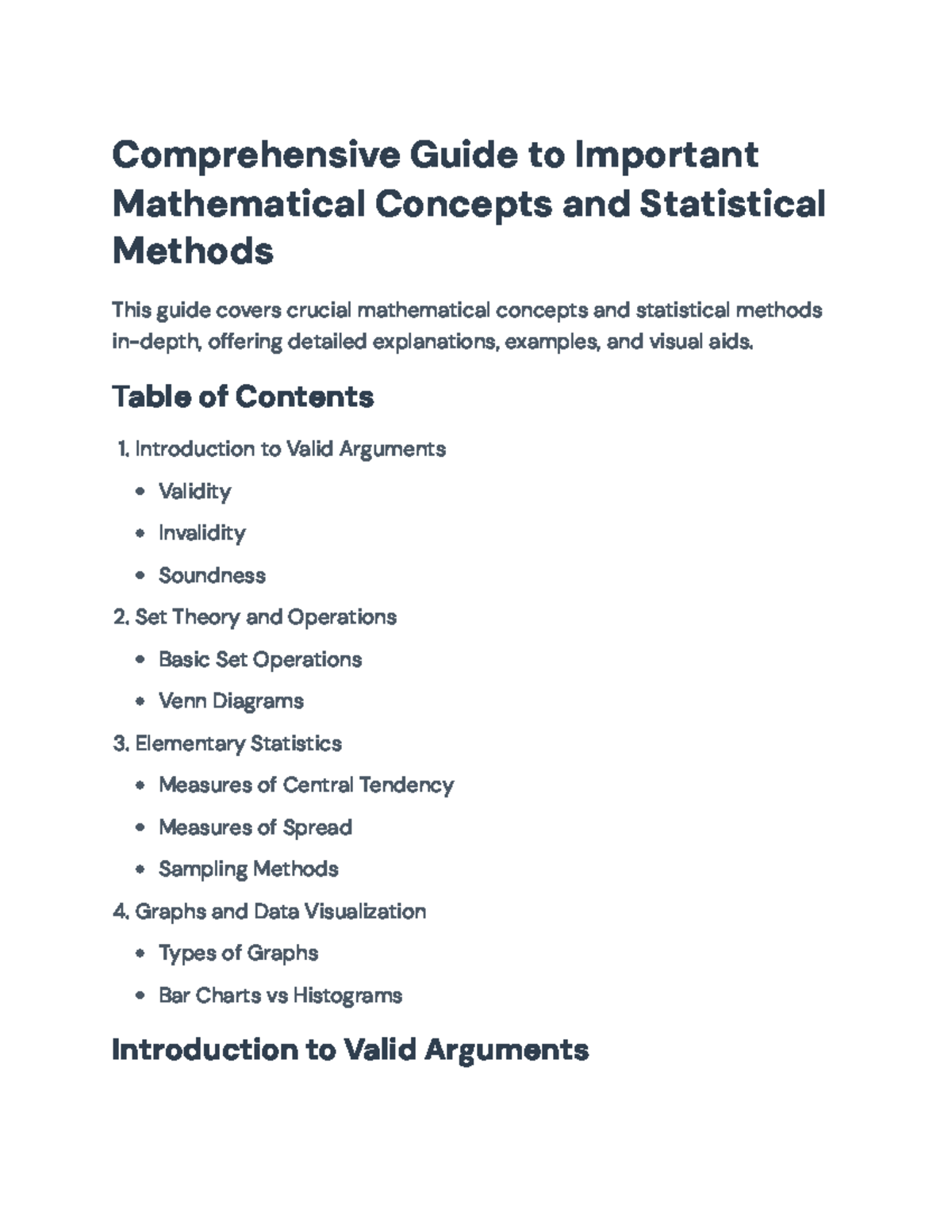 Comprehensive Guide to Math Concepts & Statistical Methods (STAT 101 ...