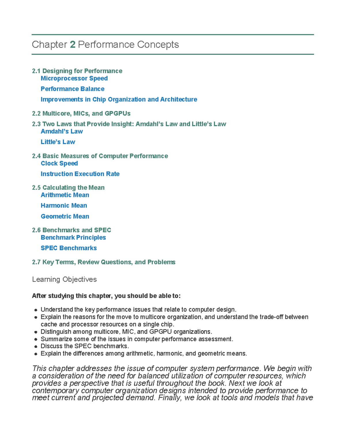 Chapter II - Computer Performance Concepts and Key Issues - Studocu
