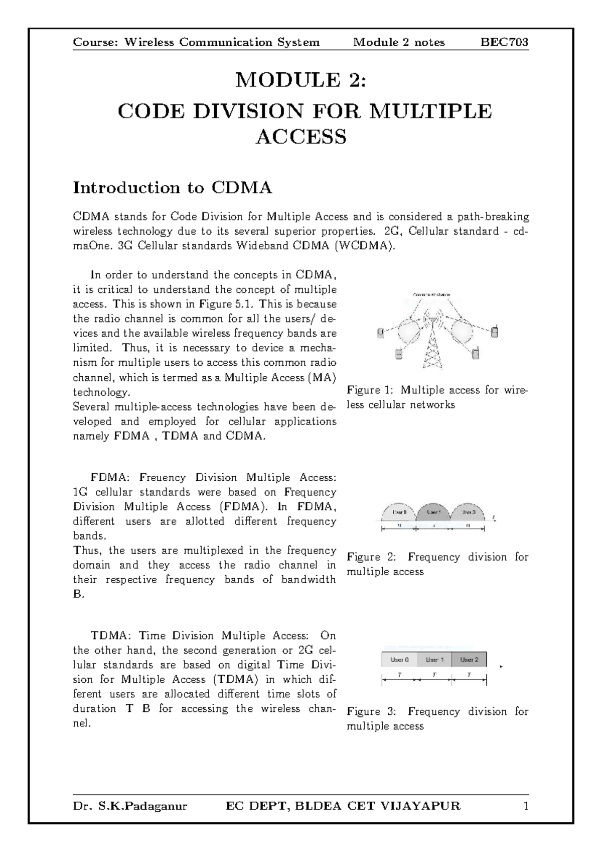 WCS BEC703 Module 2: CDMA Fundamentals and Mechanisms Notes - Studocu