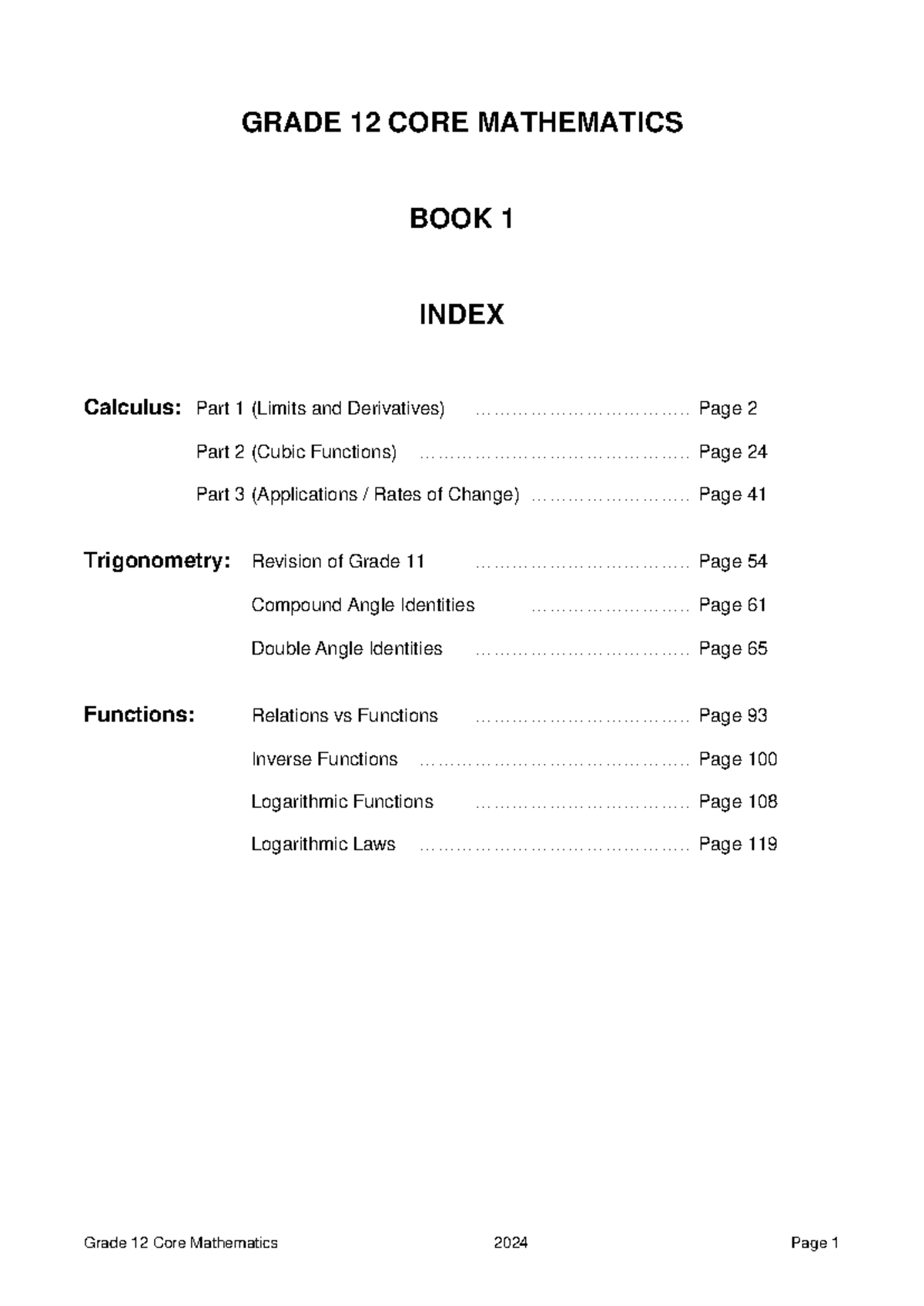 Grade 12 Core Mathematics: Calculus and Functions Essentials - Studocu